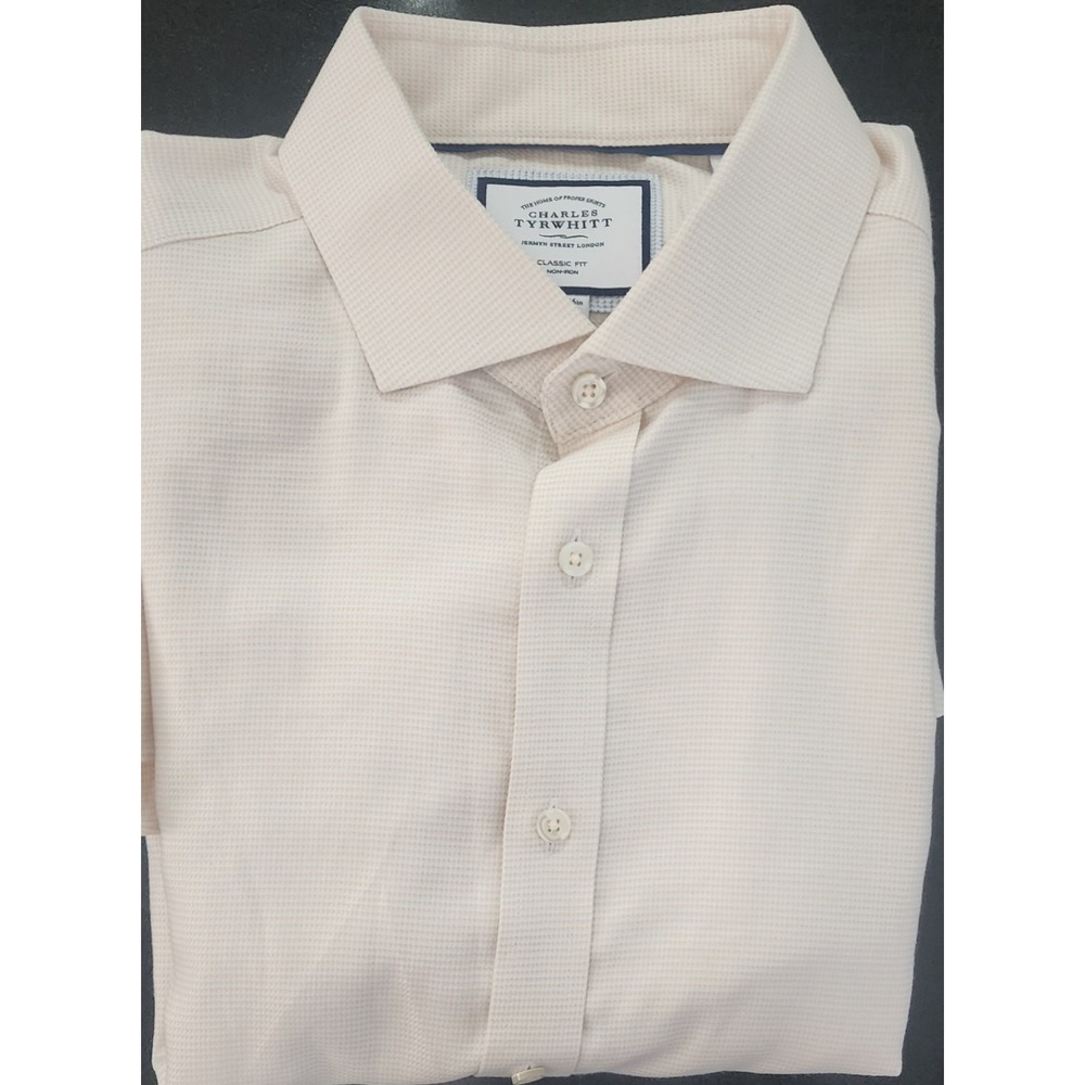 Charles Tyrwhitt Men's Tan Classic Fit Non-Iron Dress Shirt 17.5 X 36